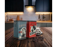 Com-four® 2 x metaliniai indai - kavos skardinė su užrakinamu dangteliu - metalinis indas maistui retro dizaino - dėžutė [pasirinkimas priklauso] (02 vienetai - spalvinga kava)