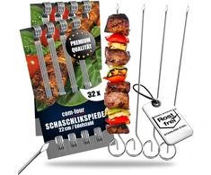 Com-four® 32 vnt. nerūdijančio plieno iešmai, 22 cm, ilgi mėsos iešmai, aukščiausios kokybės iešmai, daržovių iešmai rinkinyje Bbq, kepsninei, mėsai, kebabams ir daržovėms (22 cm - 32 vnt.)
