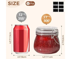 Comsaf 500 ml stiklainiai su atlenkiamu dangteliu, 6 vnt., maži dryžuoti stiklainiai su atlenkiamu dangteliu, sandarūs stiklainiai su dangteliu virtuvei, arbatai, makaronams, cukrui, pupelėms, sausainiams, stiklainiai su atlenkiamu dangteliu