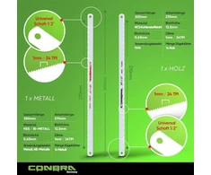 Conbra® metalo pjūklas 300 mm - metalo pjūklas 300 mm su medžio pjūkleliu + metalo pjūkleliu - tikslus varžtų ir vinių pjovimas