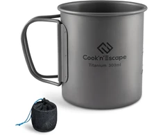 Cook'n'escape titan 300 ml kempingo puodelis, skirtas maisto gaminimui ant atviros ugnies, su sulankstomomis rankenėlėmis, skirtas iškyloms gamtoje ir žygiams