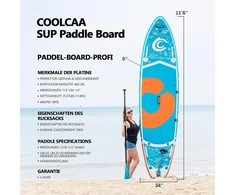 Coolcaa 354 cm x 86 cm x 15 cm irklentė su premium klasės priedais, keliamoji galia iki 210 kg, sup lenta suaugusiems ir paaugliams, visų lygių