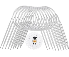 Coopay nerūdijančio plieno apskritų virbalų rinkinys, 9 vnt. su virbalų matuokliu, 60 cm metaliniai virbalai 2.0-6.0 mm skirti megztiniams, šalikams, pledams ar dideliems projektams