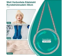 Coopay nerūdijančio plieno apskritų virbalų rinkinys, 9 vnt. su virbalų matuokliu, 60 cm metaliniai virbalai 2.0-6.0 mm skirti megztiniams, šalikams, pledams ar dideliems projektams