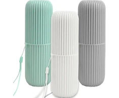 Cozlly 3 dantų šepetėlių dėklų rinkinys kelionėms, dantų šepetėlių puodelis, nešiojamas, plastikinis dantų šepetėlių laikiklis, burnos skalavimo skysčio puodelis, dantų šepetėlių laikymo dėžutė, dantų šepetėlių dėklas kelionėms, stovyklavimui, lauke, balt