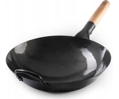 Craft Wok plaktas wok keptuvas, anglinis plienas, 33 cm, medinė ir plieninė rankena, apvalus dugnas