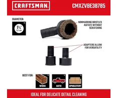 Craftsman cmxzvbe38785 1.5" natūralių šerių dulkių šepetys šlapio/sauso valymo priedo siurbliui su 1 9/8" ir 2 1/2" adapteriu