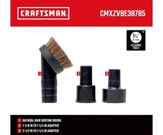 Craftsman cmxzvbe38785 1.5" natūralių šerių dulkių šepetys šlapio/sauso valymo priedo siurbliui su 1 9/8" ir 2 1/2" adapteriu