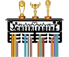 Creatcabin cheerleader medalių laikiklis, trofėjų lentyna, medalių pakabukas, eksponavimo stovas su lentyna, mažas, sportinis, 4 eilės, montuojamas ant sienos, moterims, futbolui, bėgimui, plaukimui, apdovanojimų stovas, 29 x 13 x 10 cm