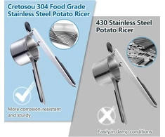 Cretosou bulvių trintuvas, bulvių grūstuvas pagamintas iš maistinio 304 nerūdijančio plieno, didelis bulvių presas su 443 ml talpa, spätzle pjaustyklė, spätzle presas, bulvių grūstuvas, nerūdijantis plienas