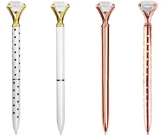 Crystal rutuliukinis rašiklis, diamond rutuliukinis rašiklis, 4 vnt pakuotė, rose auksinis metalinis ištraukiamas rutuliukinis rašiklis, didelis crystal rašiklis verslui, biurui, kanceliarinėms prekėms