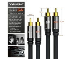 Csl-computer Rca garso kabelis, 1m, 2x Rca į 2x Rca, metalinis kištukas