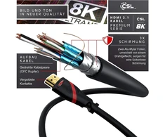Csl Hdmi 2.1 kabelis 8k 4k baltas/raudonas/juodas 1m