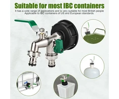 Ctdmj ibc išleidimo čiaupas, 1000l vandens bako čiaupas, ibc bako išleidimo čiaupas 1/2 colio su snapelio prailginimu s60 x 6 stambus sriegis, ibc konteinerio jungties adapteris vandens bakui (žalias)