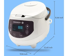 Garų puodas Cuisinier Reishunger mažas skaitmeninis ryžių virimo aparatas, baltas, 0.6 l, 3 asmenims, su laikmačiu
