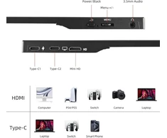 Cuqi nešiojamas monitorius, 15.6 colių fhd nešiojamas monitorius, 1920 x 1080 hdr ips mobilus monitorius su type-c hdmi, skirtas nešiojamam kompiuteriui/pc/raspberry pi/išmaniajam telefonui/mac/XBOX/ps4/switch