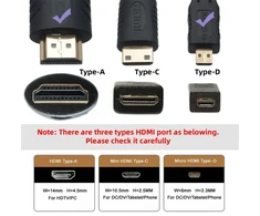 Cy 90 laipsnių kampu Micro Hdmi 2.1 Hdtv kabelis itin plonas 8k 4k itin lankstus plonas A tipo į D tipo kabelis kamerai Hdtv 50cm