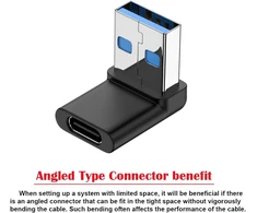 Cy usb c female 90 laipsnių žemyn nukreiptas į usb 3.0 a male duomenų adapterį nešiojamam kompiuteriui
