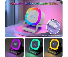 Kompiuterio kolonėlės Da Light bluetooth garsiakalbis su naktine lempute ir belaidžiu įkrovikliu, pritemdoma jutiklinė naktinė lempa su 5 šviesos režimais, muzikos grotuvas ir belaidžio įkrovimo stotelė, moterims ir vyrams