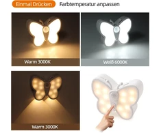 Da Light led naktinė lemputė su judesio davikliu, įkraunama usb 1200 mah, pritemdoma laiptų lemputė su reguliuojama spalvos temperatūra 3000 k/6000 k, drugelio formos spintelių ir laiptų apšvietimas