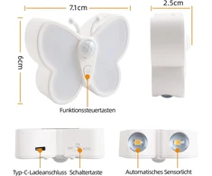 Da Light led naktinė lemputė su judesio davikliu, įkraunama usb 1200 mah, pritemdoma laiptų lemputė su reguliuojama spalvos temperatūra 3000 k/6000 k, drugelio formos spintelių ir laiptų apšvietimas
