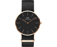 Daniel Wellington Classic Cornwall, juodas/rožinio aukso laikrodis, 40 mm, nato, vyrams