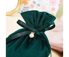 Danlingjewelry 10 vnt. tamsiai žalių velvetinių maišelių su raišteliais ir plastikinėmis imitacinėmis perlais vestuvių vakarėliams, saldainių maišeliai