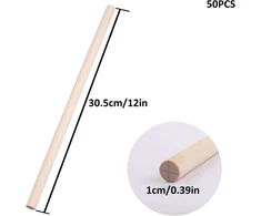 Darenyi 50 vnt. medinių lazdelių rinkinys, apvalios medinės lazdelės rankdarbiams, skersmuo 1 cm, ilgis 30 cm, natūralios, neapdorotos, skirtos medžio apdirbimui, meno projektams, dekoravimui ir „pasidaryk pats“ rankdarbiams, modelių gamybai