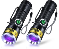 Darkdawn žibintuvėliai uv 395nm šviesos usb įkraunamas ultravioletinis led juodos šviesos žibintuvėlis mini woodsche lempa su priartinimu, detektorius naminių gyvūnų šlapimui, gintarui, urano stiklui, dervos kietinimui, 2 vnt.