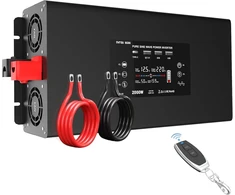 Datouboss gryno sinuso bangos galios keitiklis 2000 W / 4000 W 12 V į 230 V su 2 Eu lizdais, 2 Usb, 1 Qc3.0, 1 Type-c ir Lcd ekranu, įtampos keitiklis kemperiui, automobiliui