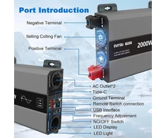 Datouboss Inverteris 12 V į 230 V gryno sinuso bangos 2000 W, įtampos keitiklis 12 V 230 V 2000 W su kintamosios srovės lizdu ir 3 A Usb jungtimi namams, kemperiui, sunkvežimiui, saulės energijos inverteris