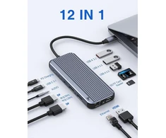 Daugiafunkcinė Usb šakotuvas su trimis ekranais, 12-in-1 Usb C doko stotis su 8k Hdmi, dvigubu Dp, 2 x Usb 3.1 10gbps, Usb 2.0, 100w Pd, Ethernet, Sd/tf kortelių skaitytuvu, skirtas Lenovo/dell/hp