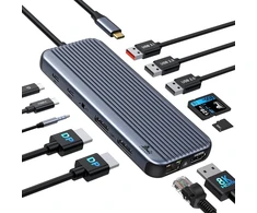 Daugiafunkcinė Usb šakotuvas su trimis ekranais, 12-in-1 Usb C doko stotis su 8k Hdmi, dvigubu Dp, 2 x Usb 3.1 10gbps, Usb 2.0, 100w Pd, Ethernet, Sd/tf kortelių skaitytuvu, skirtas Lenovo/dell/hp