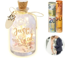Dawris led butelio šviestuvas vestuvių dovanos jauniesiems unikali vestuvių dovana pinigų dėžutė vestuvių pinigų dovana personalizuotos pinigų dovanos vestuvėms (just Married)