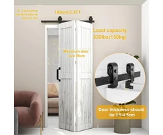 Dbreaks 1m/3.3ft sulankstomų stumdomų durų furnitūra, pilnas stumdomų durų komplektas vienpusio montavimo sistemai, vietą taupantis tvarto durų bėgių komplektas, tinkamas durų angoms nuo 70-80cm, (be durų)