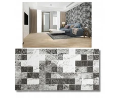 Deccart dekoratyvinė sienų plokštė pcv pilkas marble 3d juodai pilkos plytelės