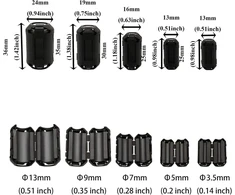 Default 15 vienetų 13 mm ferito šerdys ferito filtras ferito toroidinis kabelio spaustukų rinkinys dydžiai sulankstomas feritas kabeliui Rfi, Emi, skirtas Usb kabeliui, garso ir vaizdo kabelio maitinimo laidui