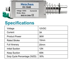Default Elektromagnetas Hs-1564b Dc12v 3a, 20mm eiga, 60n jėga