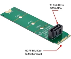 Default M.2 Ngff B/m Key į Sata 7-pin vertikalus prailginimo adapteris