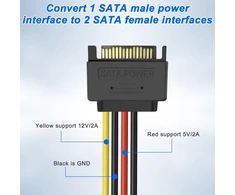 Default Sata 15-pin Y Daliklis Kabelis, 18awg, 20cm (2 vnt.)