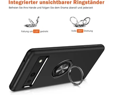 Dėklas Google Pixel 7a su 360° žiedu, juodas