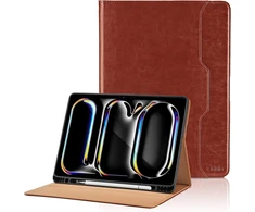 Dėklas, skirtas Ipad Pro 11 colių M4 (2024), Pu odinis apsauginis dėklas su kišene ir rašiklio laikikliu, automatinio užmigdymo / pažadinimo funkcija, išmanusis dėklas su stovo funkcija - ruda
