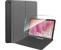Dėklas, skirtas Lenovo Tab Plus 11.5 colių (2024 m.) planšetiniam kompiuteriui + 1 apsauginis stiklas, itin plonas, lengvas, trigubas sulankstomas apsauginis dėklas – pilkas