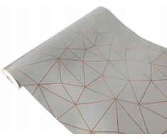 Dekoratyvinė geometrinė plėvelė baldams, stalui, lentynoms, pilka matinė, auksinės linijos