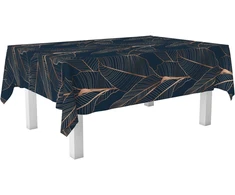 Dekoratyvinė staltiesė 140 x 240 cm - variniai lapai, tamsiai mėlyna, poliesteris, elegantiškas stalas, aukštos kokybės