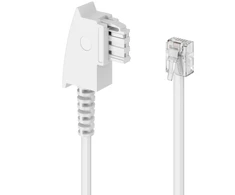 Deleycon 3 m telefono kabelis, Tae-f kištukas į Rj11 kištuką, tarptautinis standartas, 6p4c plokščias kabelis analoginiams įrenginiams į Tae-f telefono lizdą, telefonas, faksas, modemas, maršrutizatorius, atsakiklis, baltas