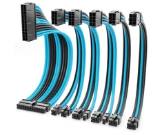 Deleycon maitinimo kabelio ilgintuvų rinkinys 6 dalys 30 cm vaizdo plokštės Pc kompiuterio pagrindinė plokštė Atx 24 kontaktų Eps 4+4 kontaktų Pci Express 6+2 kontaktų ir 6 kontaktų maitinimo kabelis nuo vyriško iki moteriško juodas mėlynas