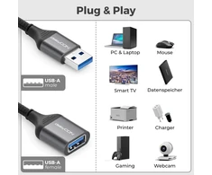 Deleycon Usb 3.0 prailginimo laidas 2m, 5gbps, A Male-a Female