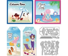 Delorigin pjovimo štampai "lady on the Beach" etiketės šventiniai pjovimo štampai metalo įspaudimo trafaretai vandenyno pjovimo štampai 2025 kortelių gamybos dekoravimui "pasidaryk pats" scrapbooking'o šventinių albumų amatams