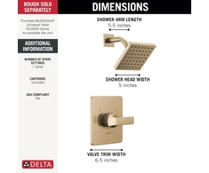 Delta Faucet Velum 14 serijos vienos funkcijos aukso spalvos dušo komplektas, vožtuvo apdailos rinkinys, dušo rankenėlė, Delta dušo apdailos rinkinys, dušo komplektas, šampano bronzos T14237-cz (vožtuvas nepridedamas)